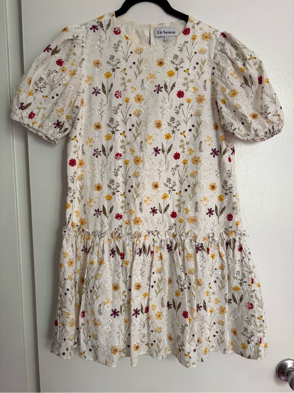 En Saison Babydoll Embroidered Floral Cotton Dress
